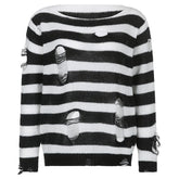 Crochet hollow out long sleeve striped top - Final Sale